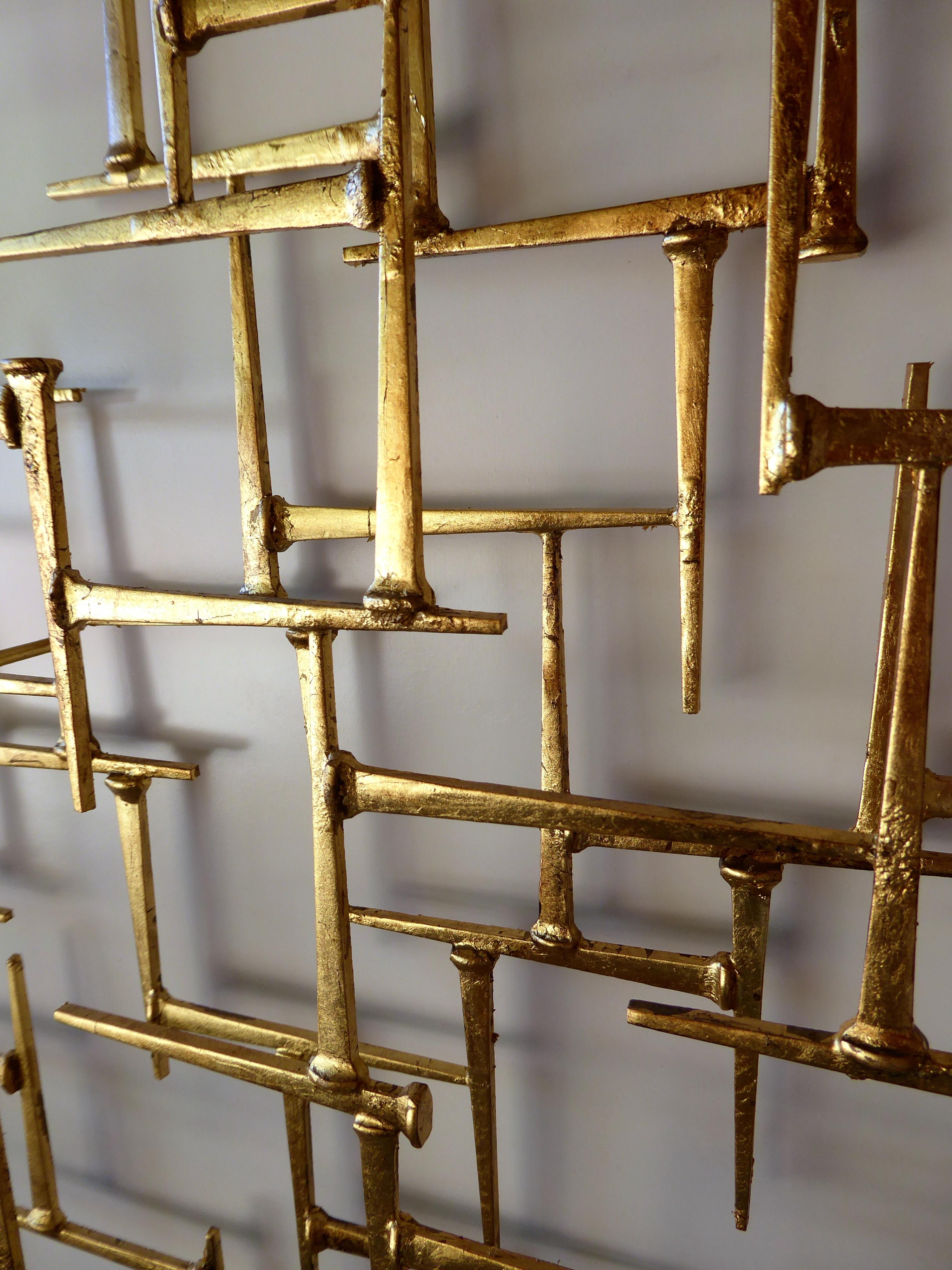 Large Gilded Metal Rectangular Wall Sculpture by American Artist Del Williams 2