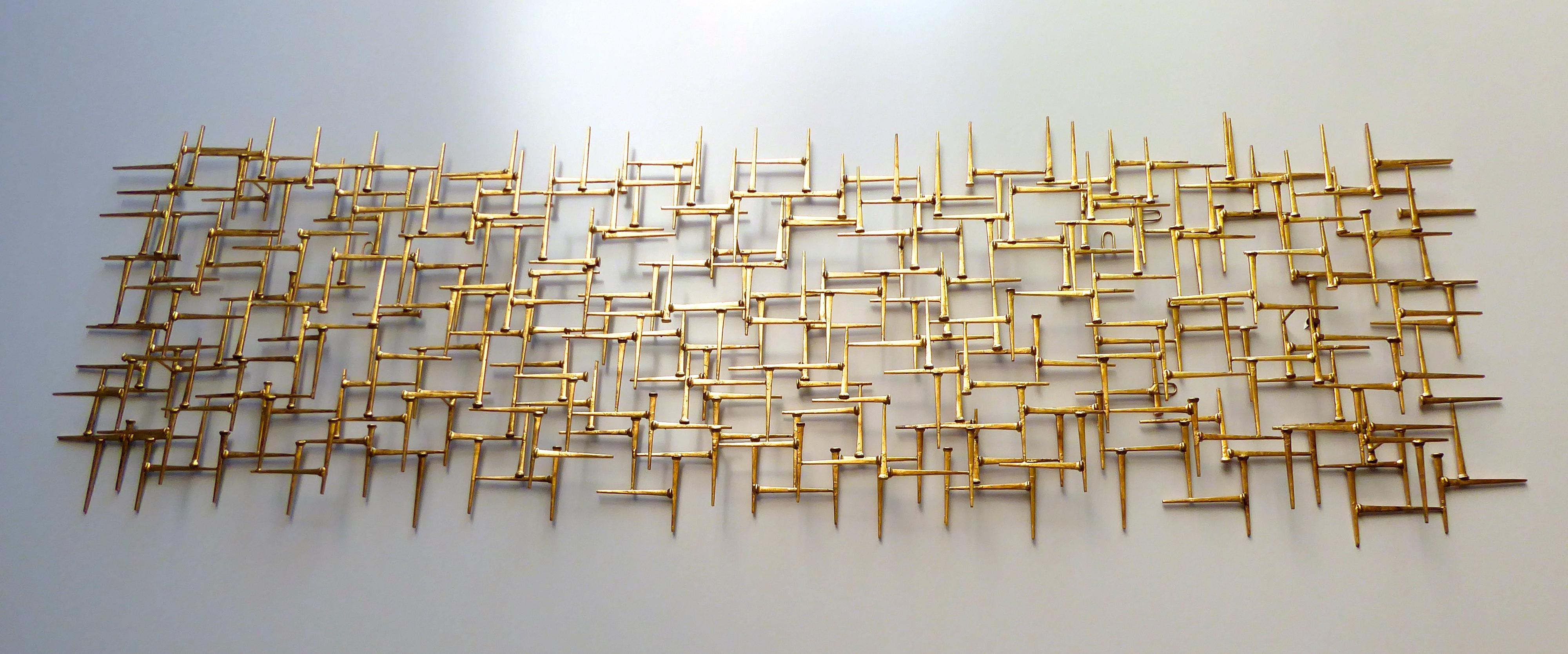 Large Gilded Metal Rectangular Wall Sculpture by American Artist Del Williams 4