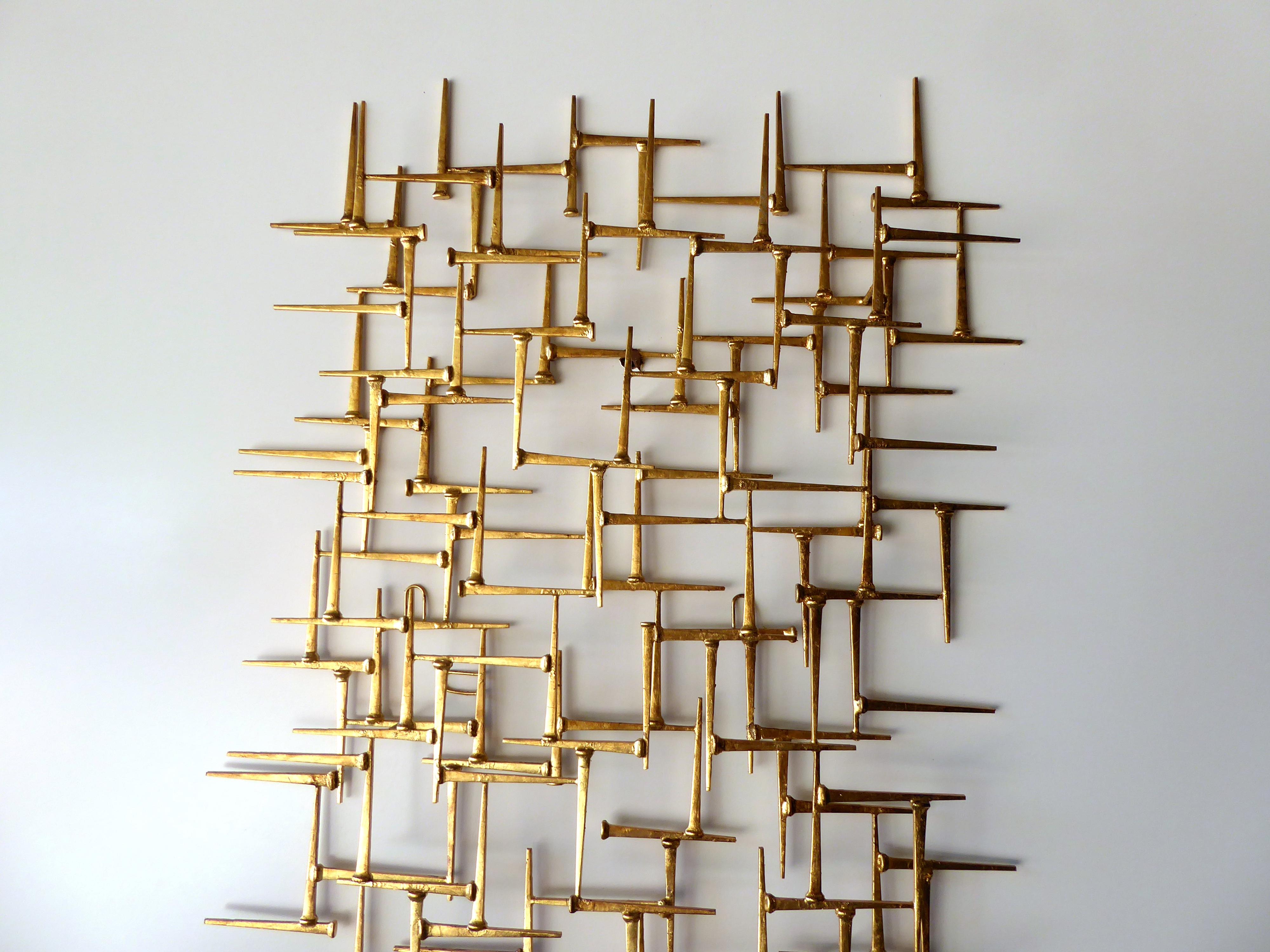 Mid-Century Modern Large Gilded Metal Rectangular Wall Sculpture by American Artist Del Williams