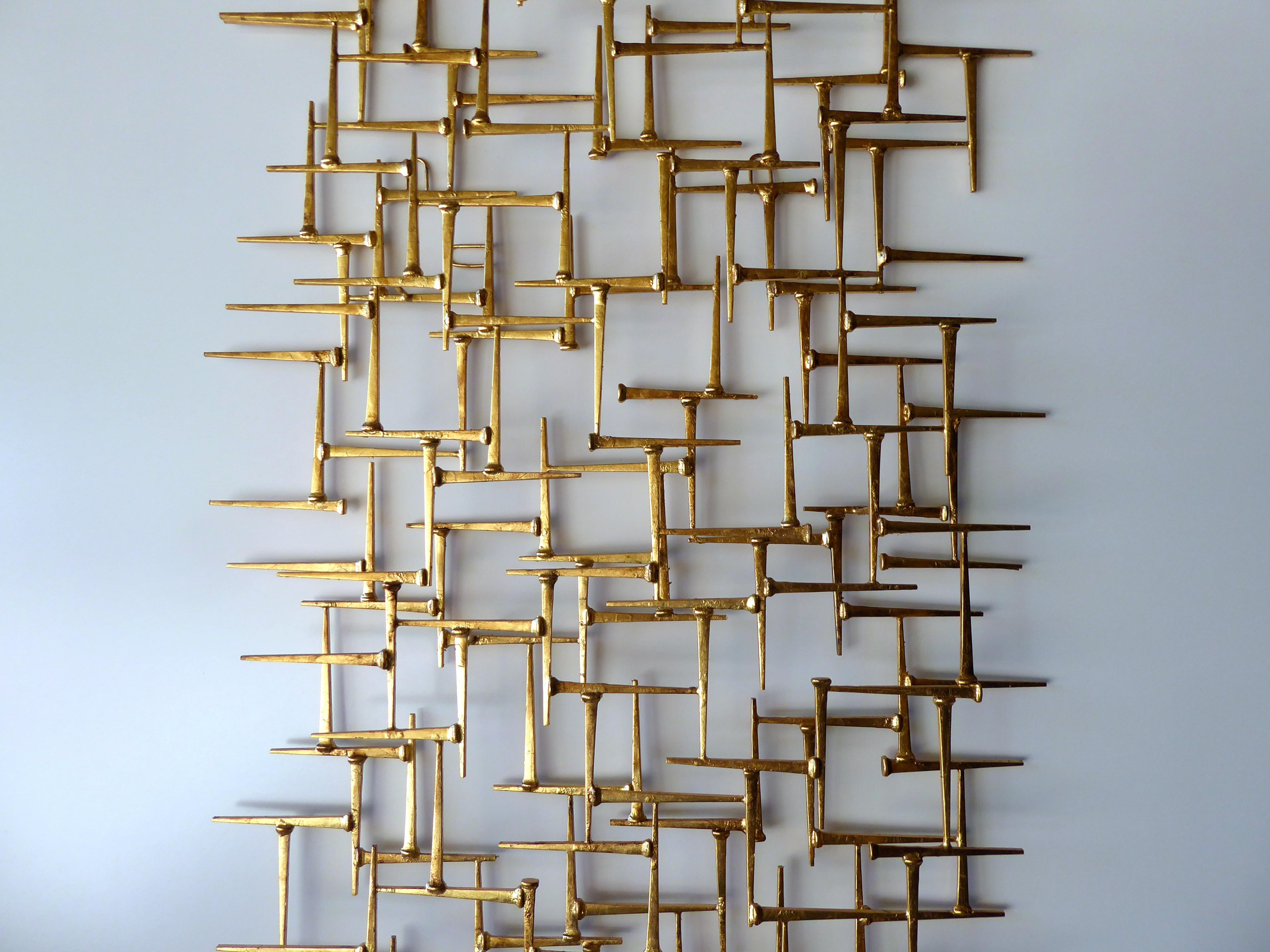 Large Gilded Metal Rectangular Wall Sculpture by American Artist Del Williams In New Condition In Palm Springs, CA