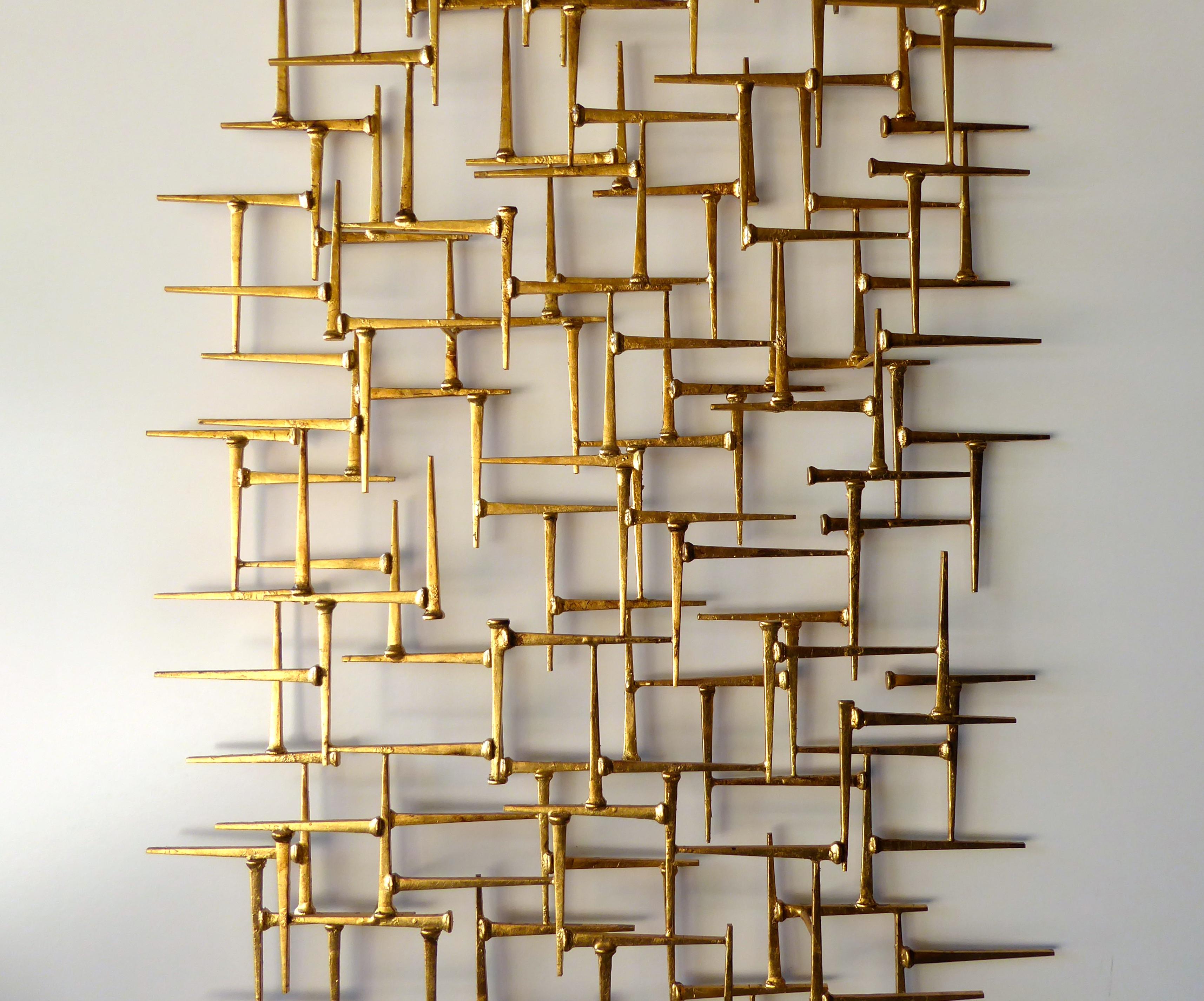 Contemporary Large Gilded Metal Rectangular Wall Sculpture by American Artist Del Williams