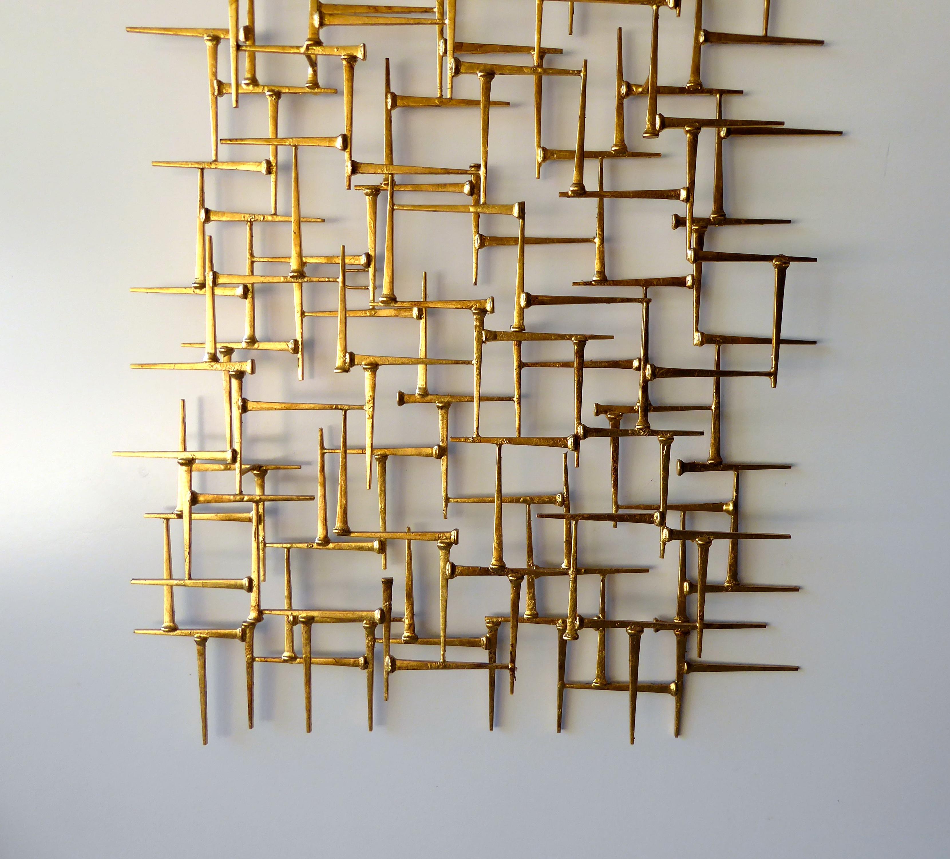 Steel Large Gilded Metal Rectangular Wall Sculpture by American Artist Del Williams