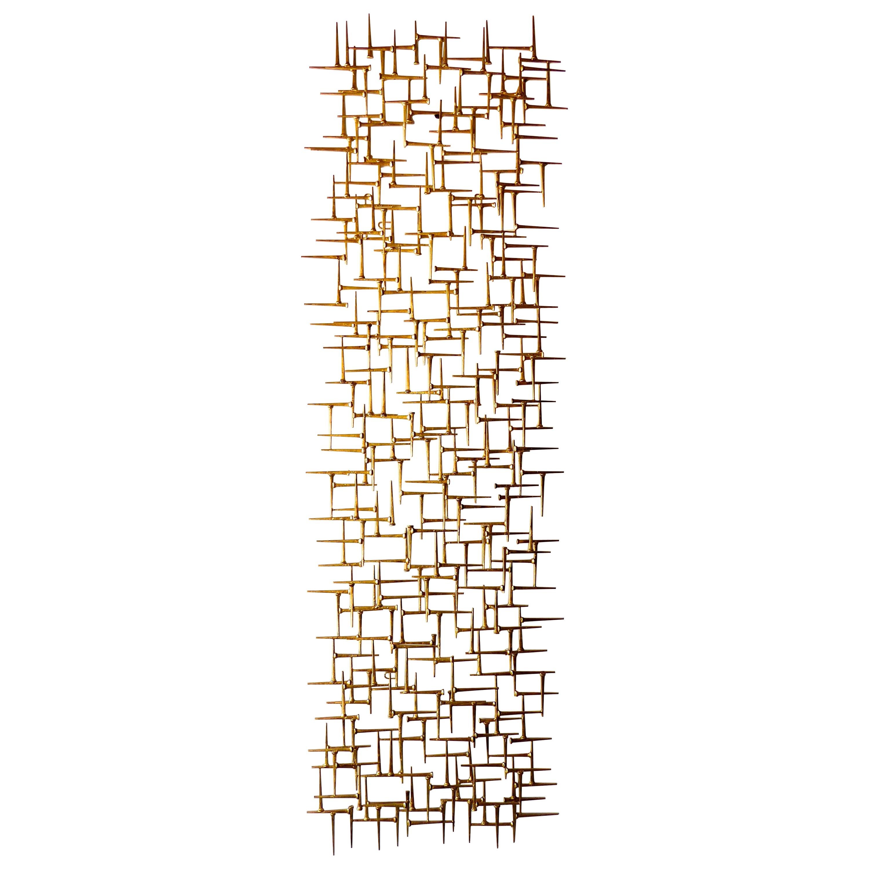 Large Gilded Metal Rectangular Wall Sculpture by American Artist Del Williams