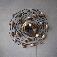 Large Gilded Metal Round Wall Light And Wall Mounted Mirror