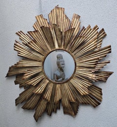 Large Gilded Metal Sunburst Mirror, Mid-Century Modern, circa 1960