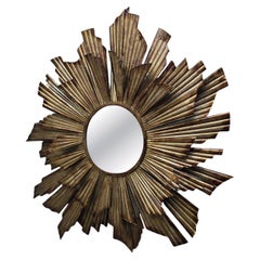 Large Gilded Metal Sunburst Mirror, Mid-Century Modern, circa 1960