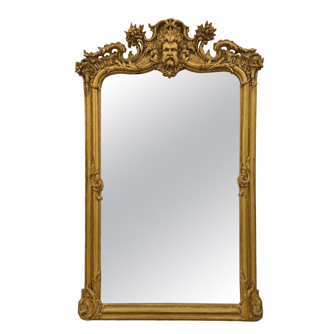 Large Gilded Napoleon III Mirror With A Mask Motif For Sale