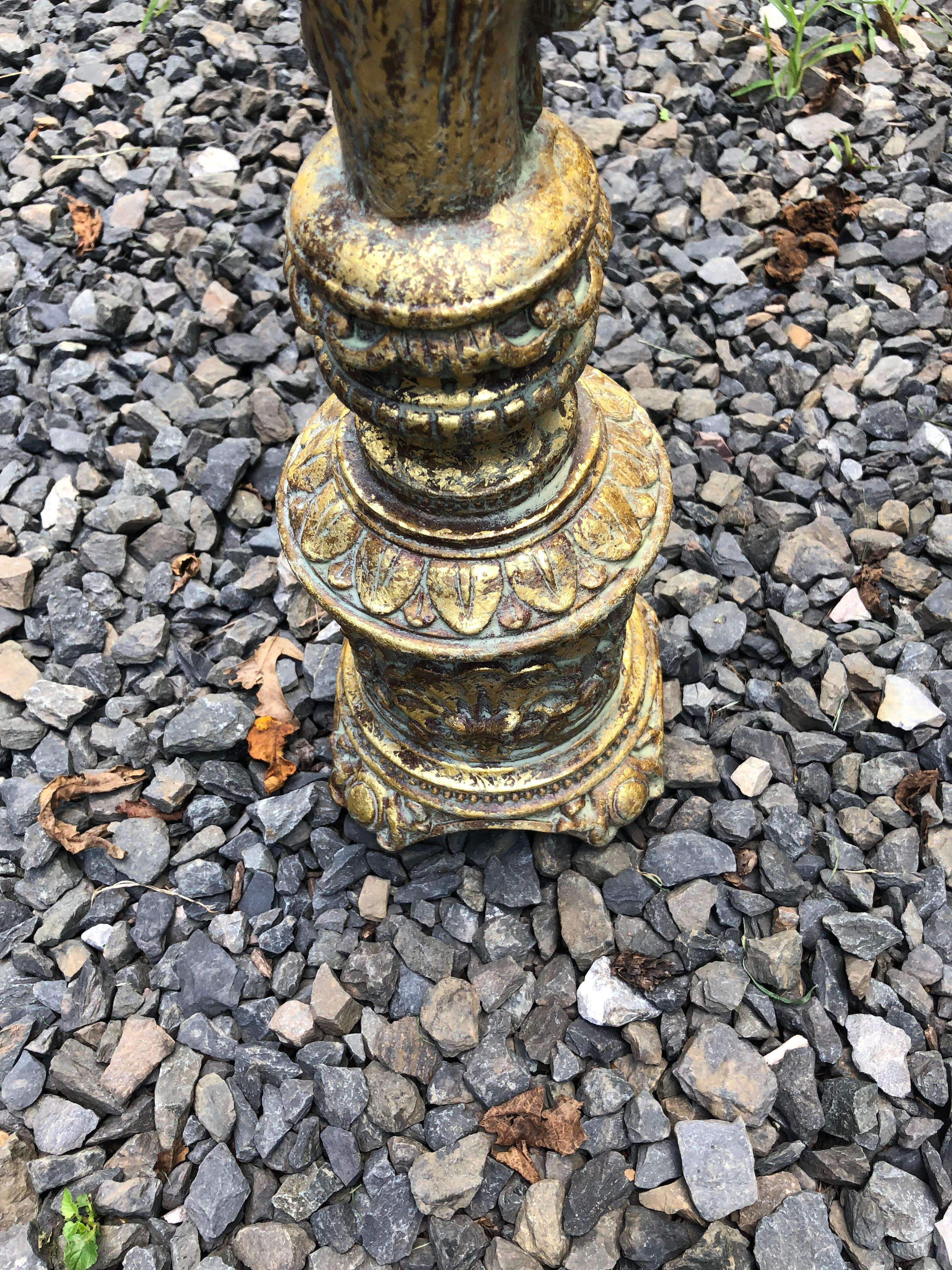 Large Gilded Pair of Angel Motif Candlesticks In Good Condition For Sale In Hopewell, NJ