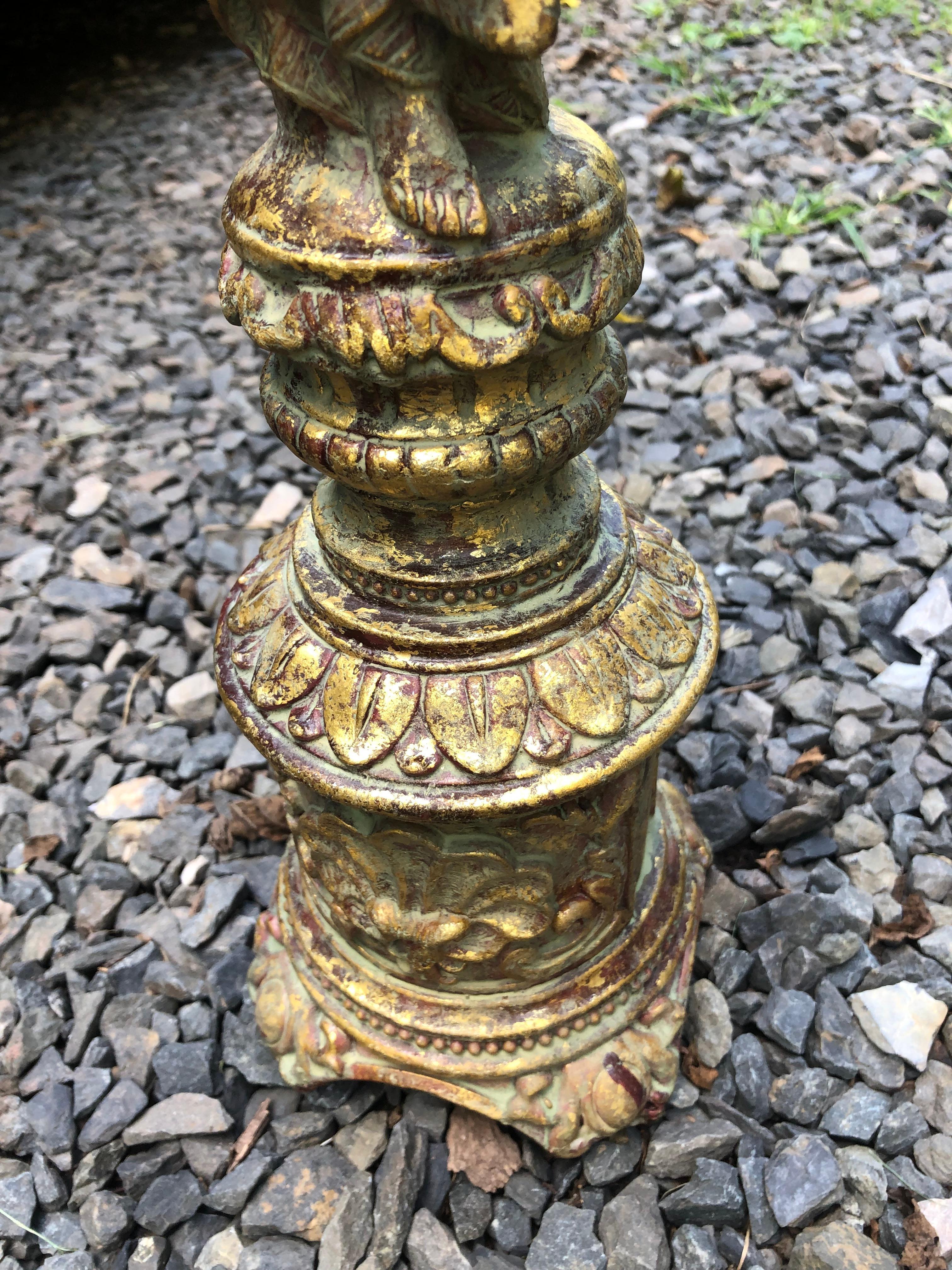 Late 20th Century Large Gilded Pair of Angel Motif Candlesticks For Sale