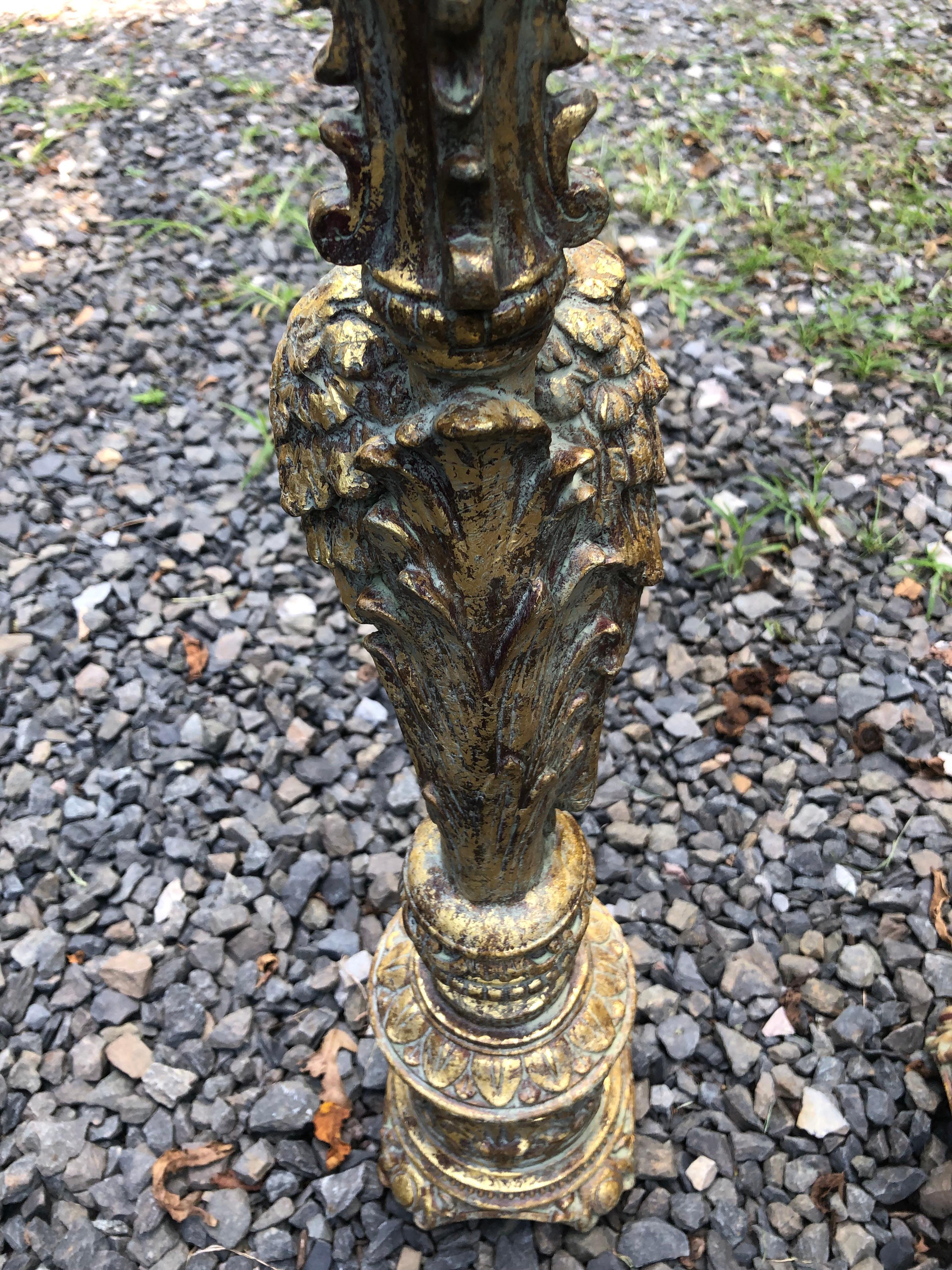 Composition Large Gilded Pair of Angel Motif Candlesticks For Sale