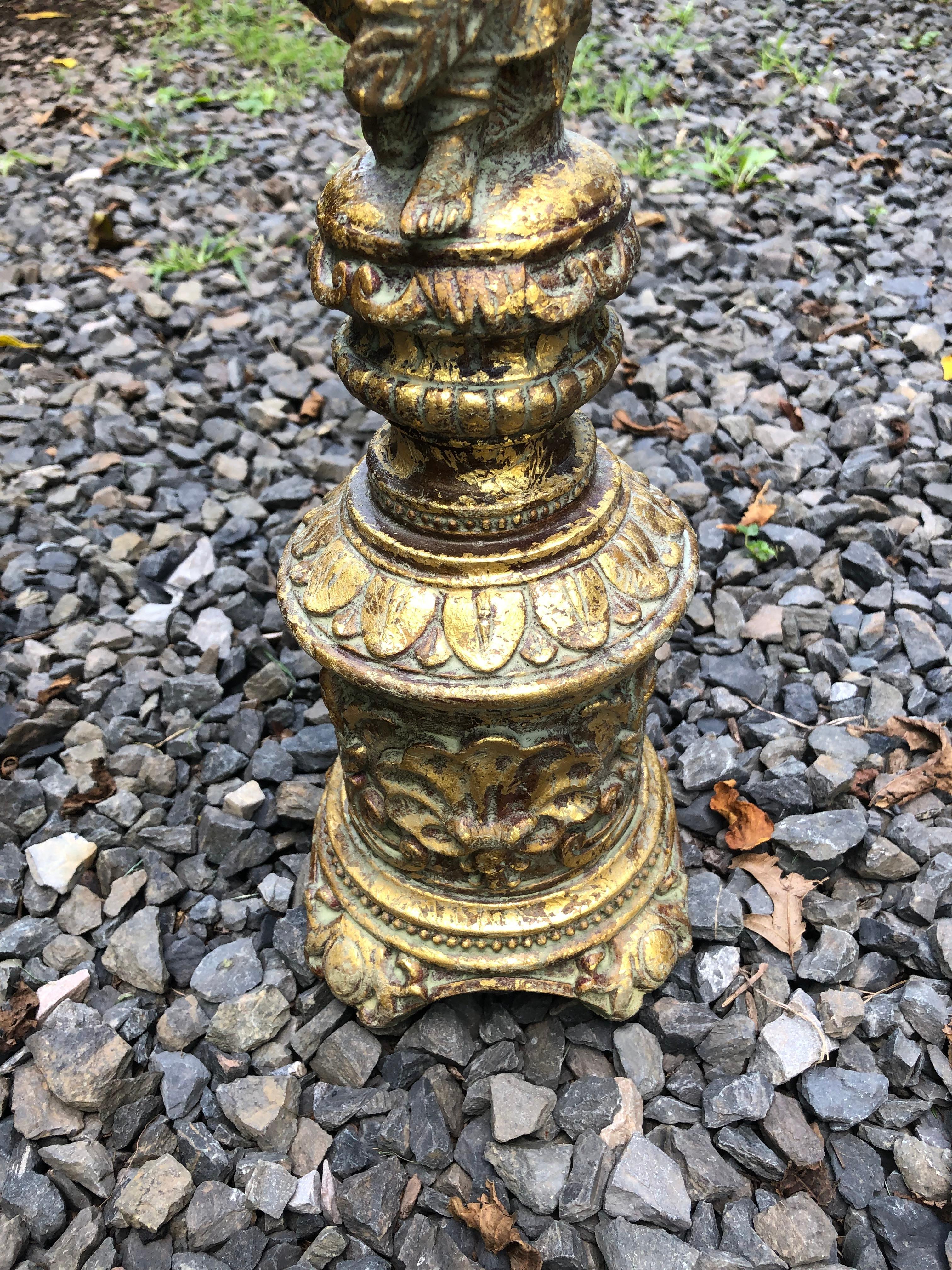 Large Gilded Pair of Angel Motif Candlesticks For Sale 1