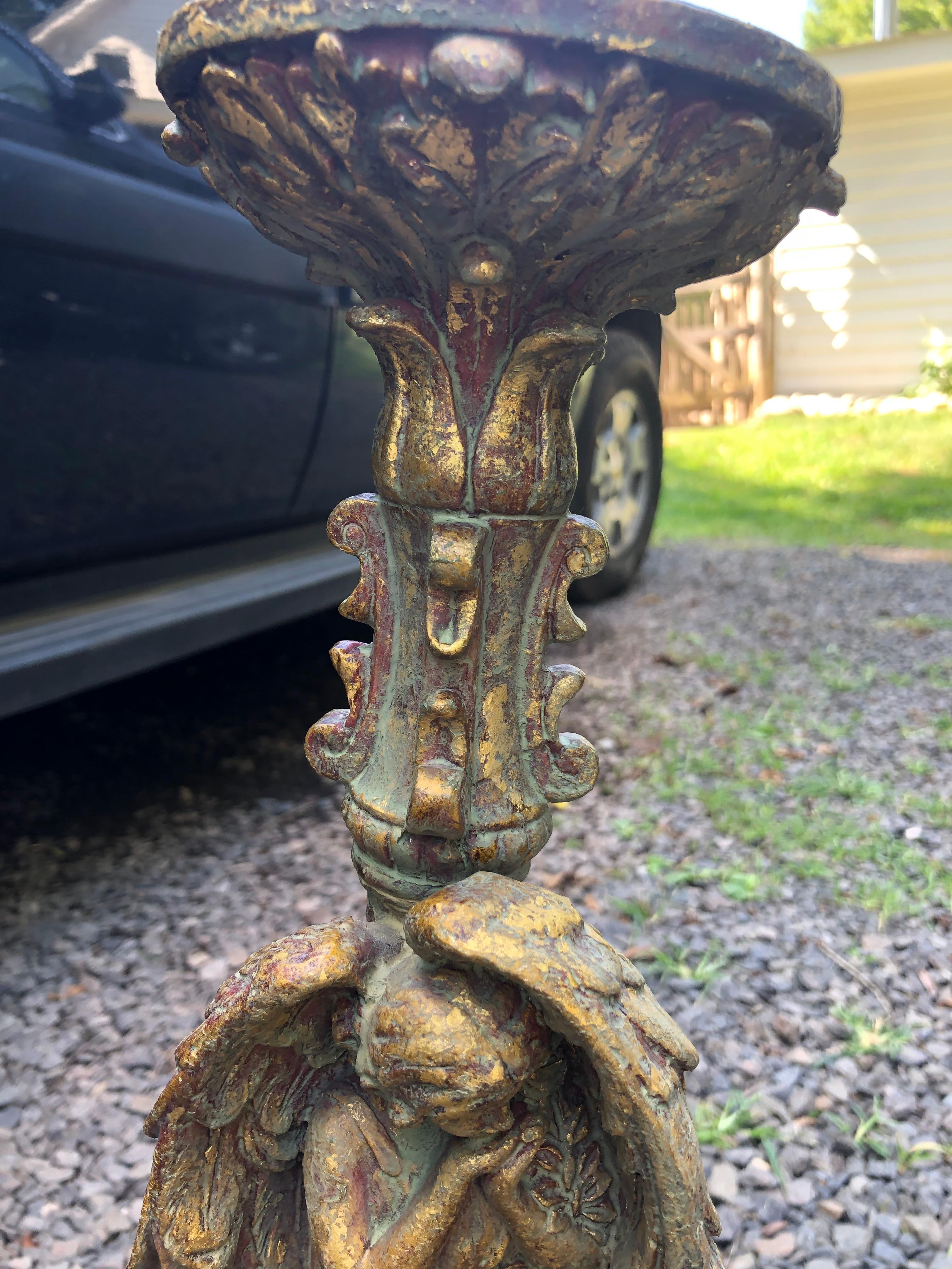Large Gilded Pair of Angel Motif Candlesticks For Sale 2
