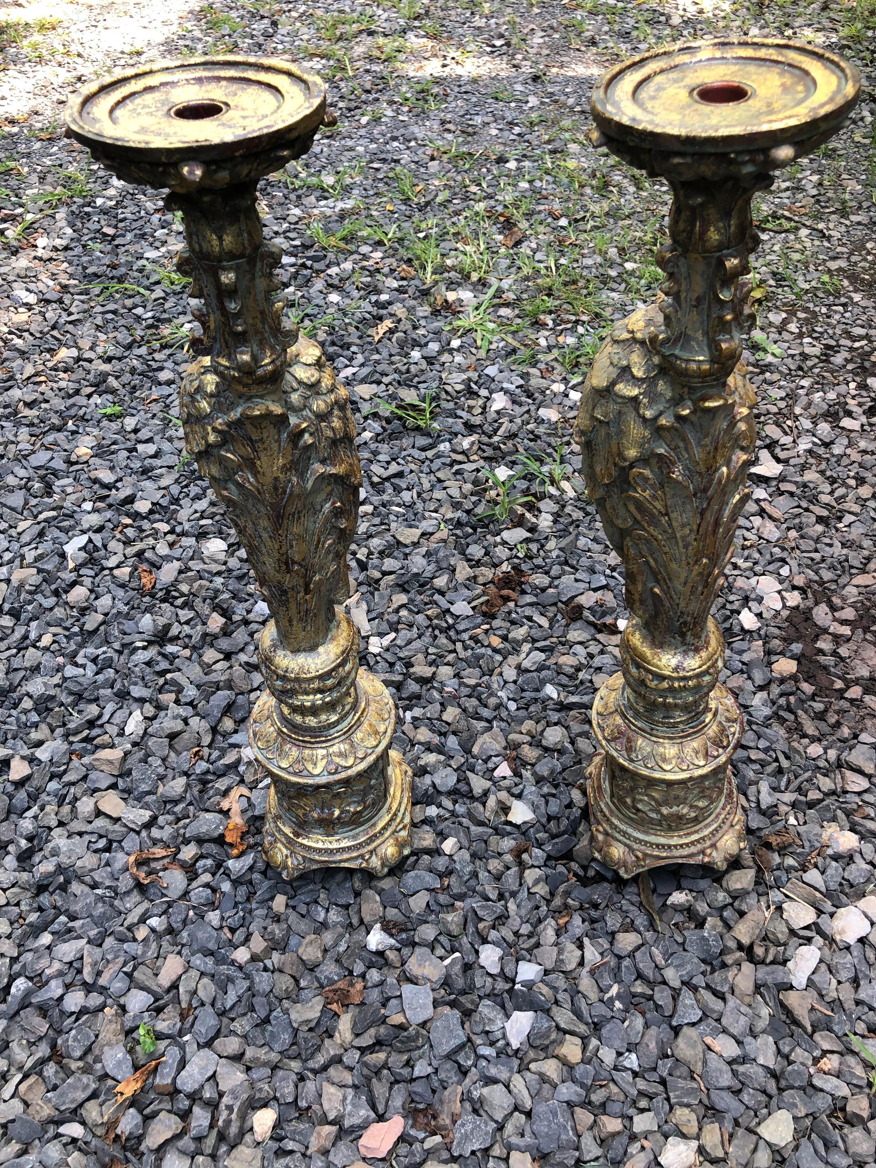 Large Gilded Pair of Angel Motif Candlesticks For Sale 3
