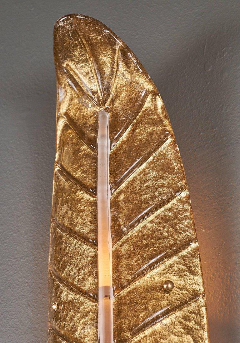 Large Gilded Leaf Form Murano Glass Wall Lights, Art Deco style, in Stock In New Condition For Sale In Miami, FL