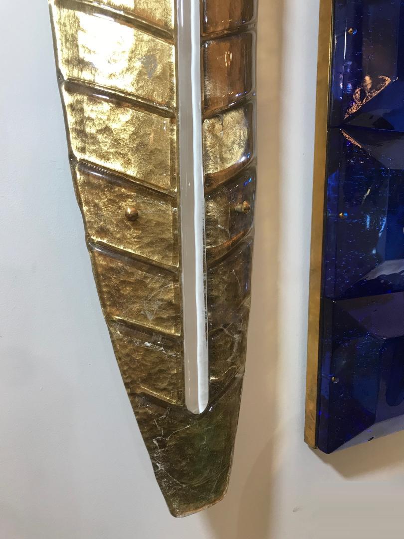 XXIe siècle et contemporain Grandes appliques en verre de Murano en forme de feuilles dorées, style Art Deco, en stock en vente