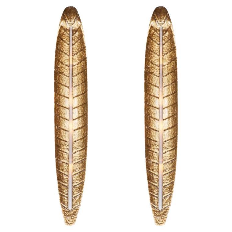 Large Gilded Palm Leaf Murano Glass Wall Lights, In Stock