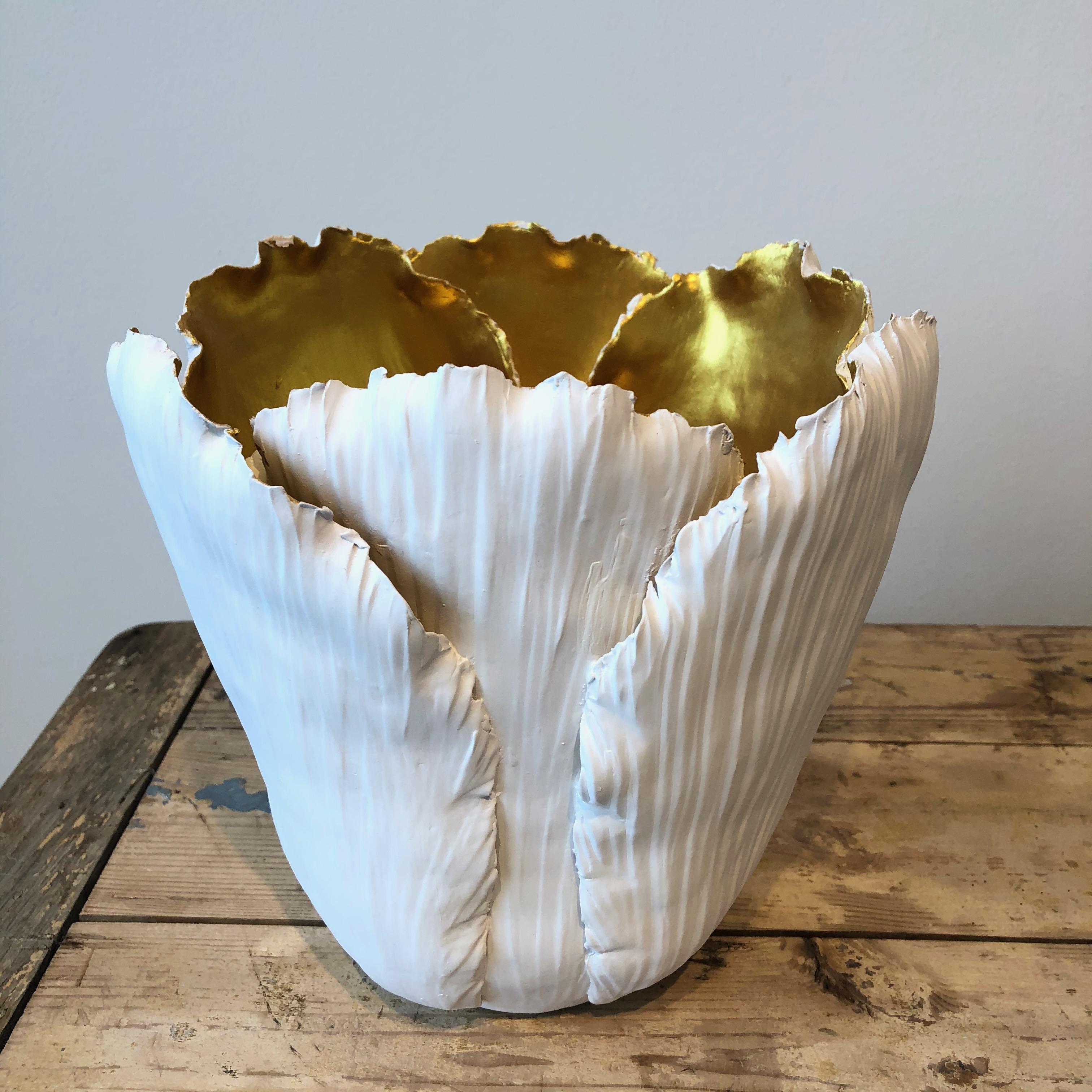 Large gilded porcelain tulip votive.