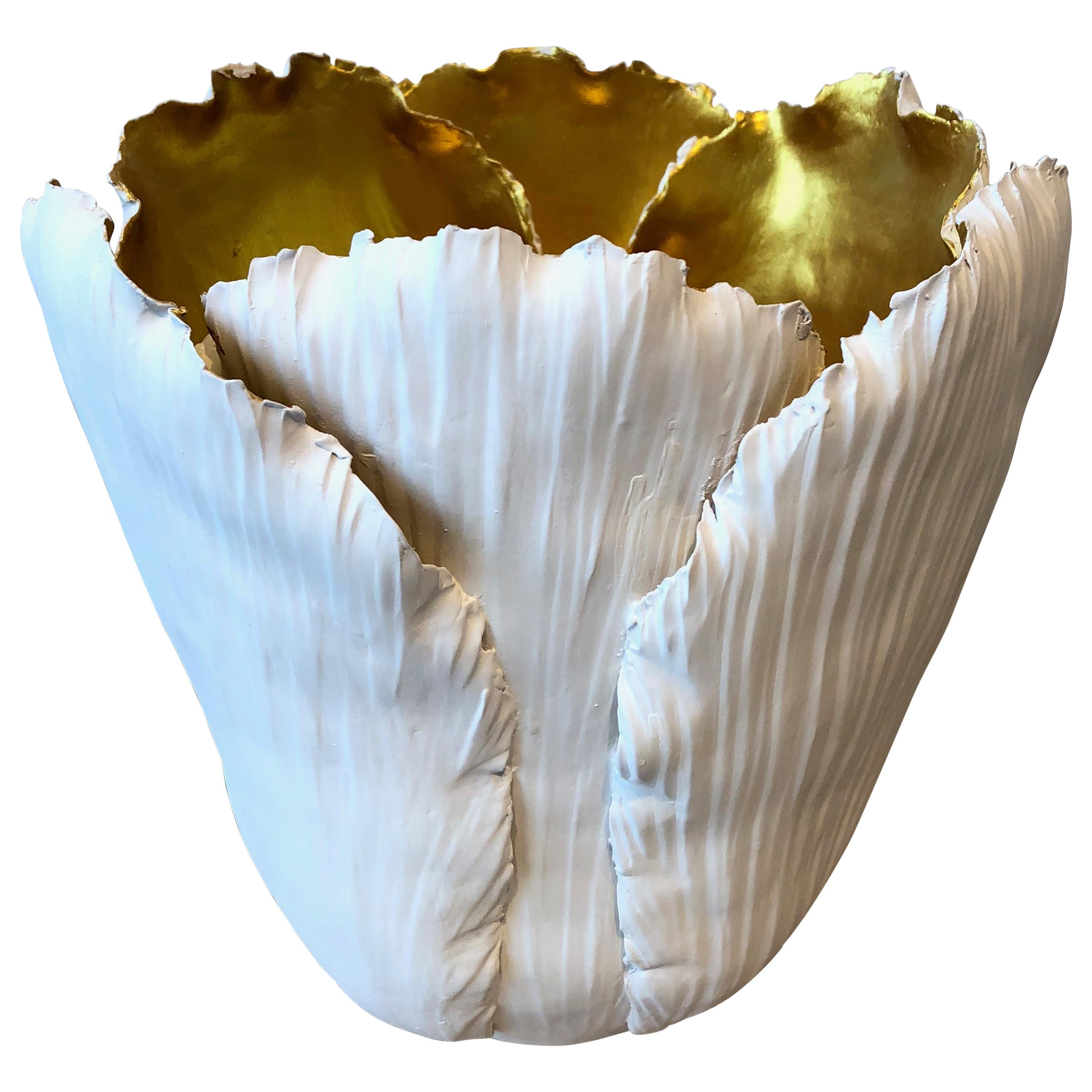Large Gilded Porcelain Tulip Votive For Sale
