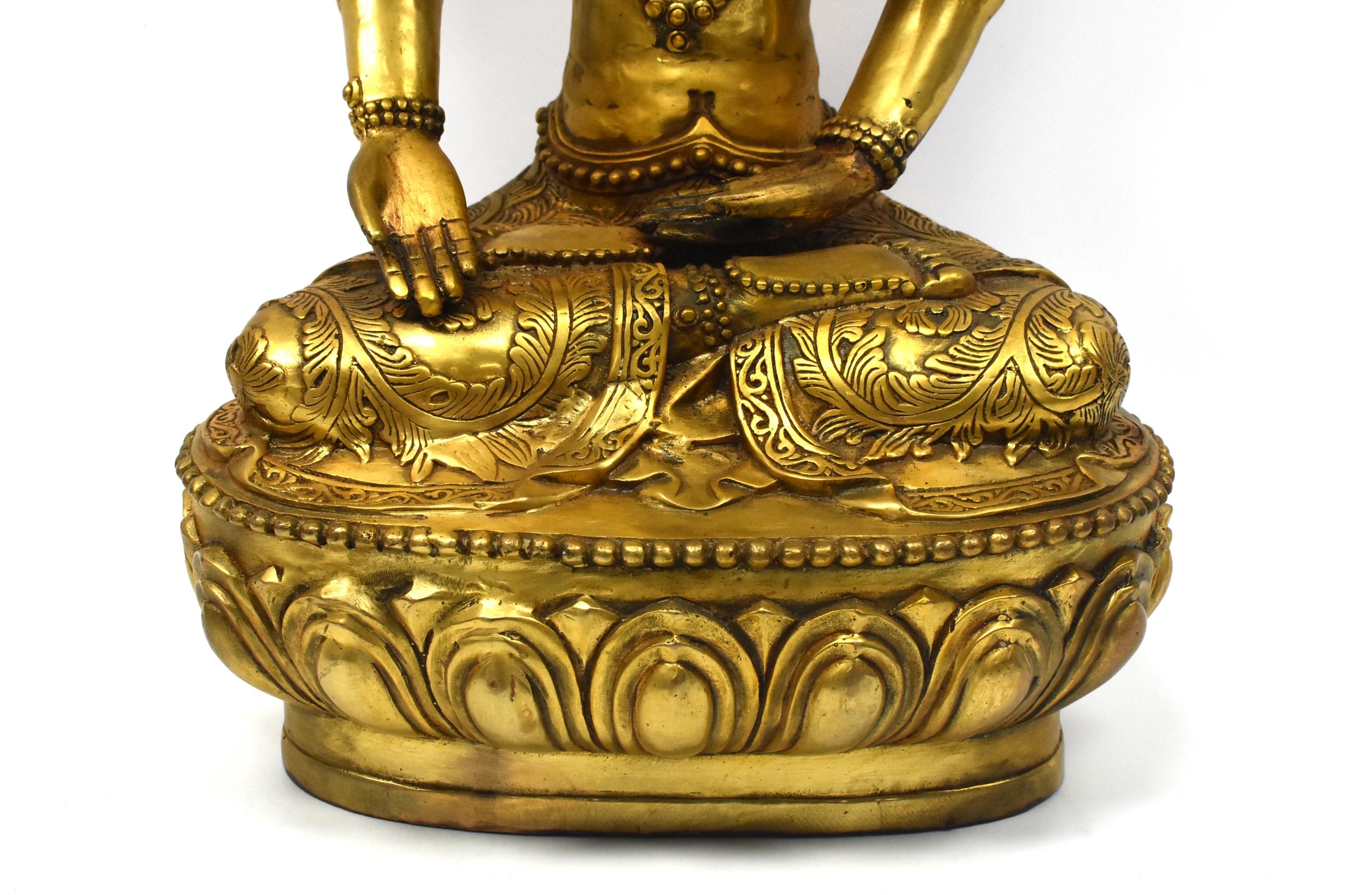 Large Gilt Bronze Tibetan Buddha Statue Vasundhara For Sale 9