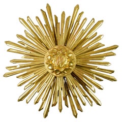 Large Gilded Wood Backlit Sunburst Wall Light, 1930s