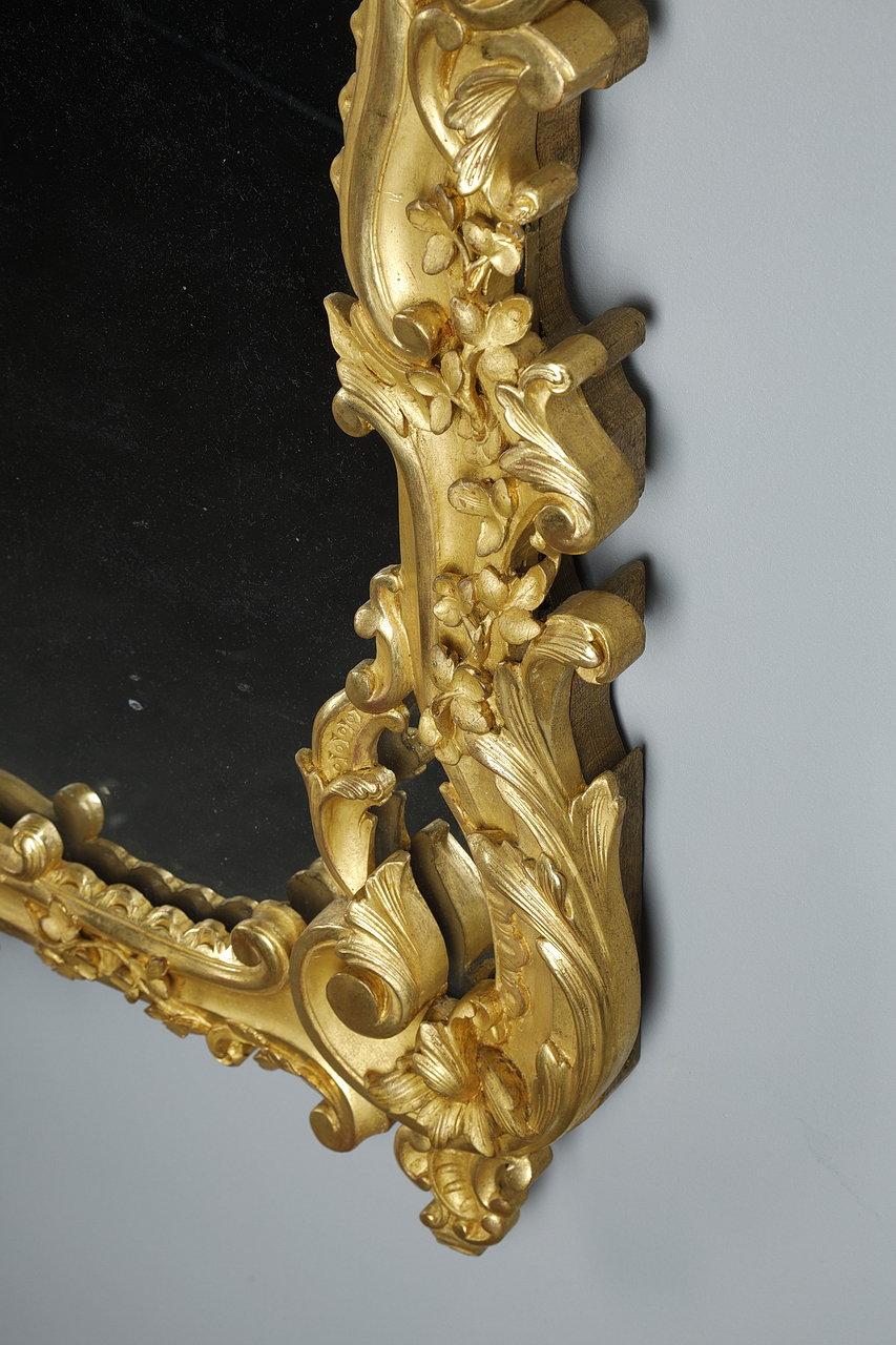 Large Gilded Wood Mirror in the Louis XV Style For Sale 6