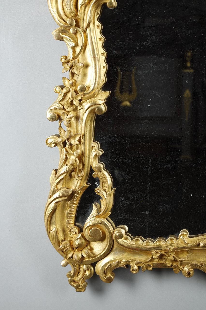 Rococo Large Gilded Wood Mirror in the Louis XV Style For Sale