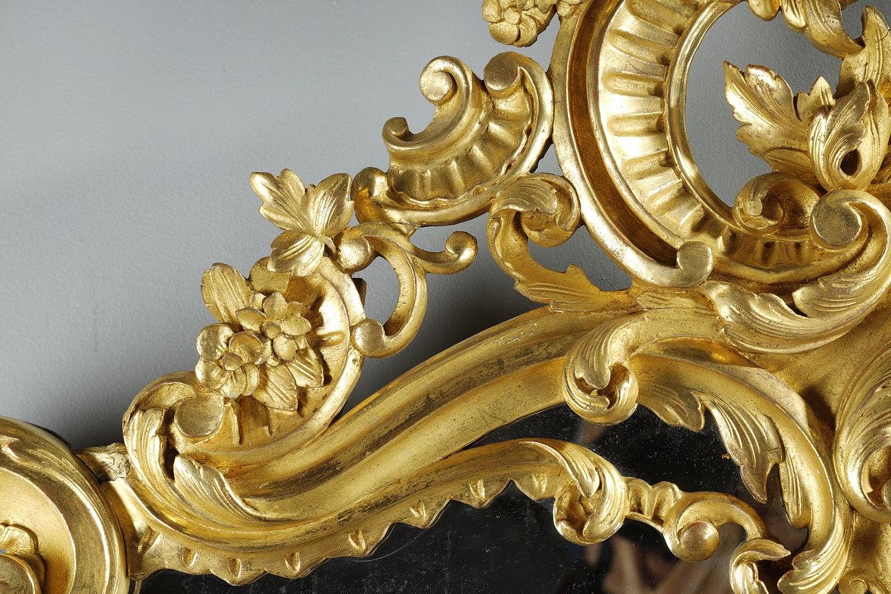 19th Century Large Gilded Wood Mirror in the Louis XV Style For Sale