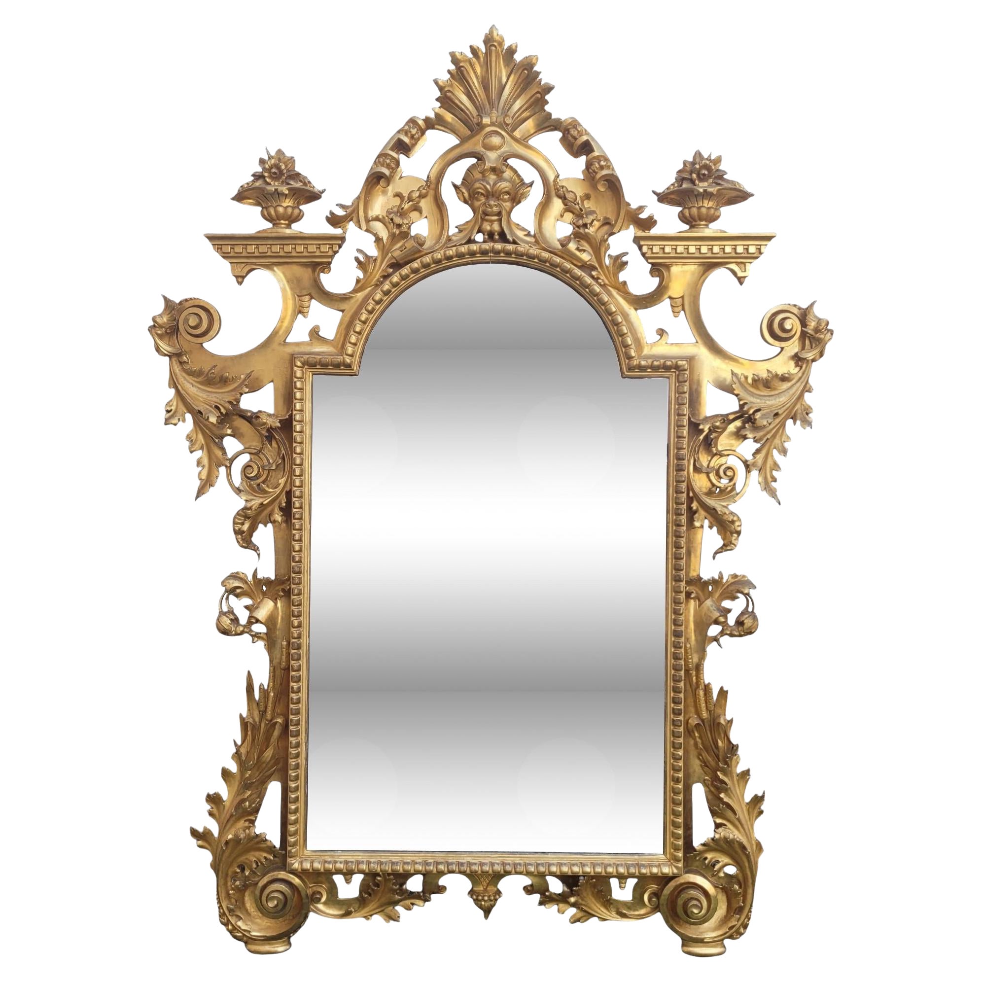 Large Gilded Wood Mirror, Tuscany, Mid-19th Century