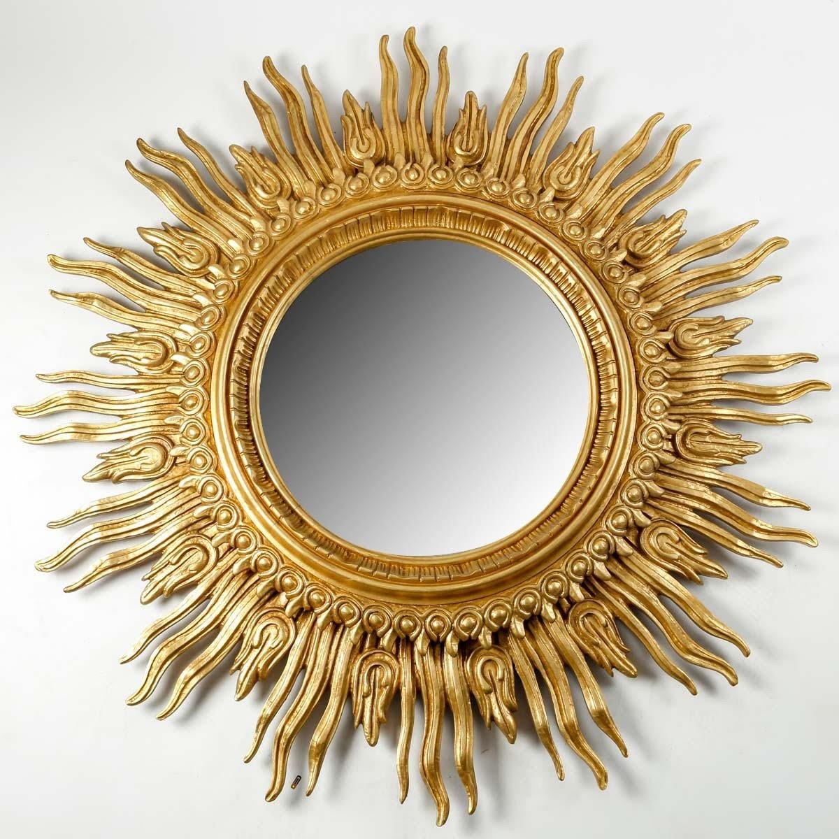 Large Gilded Wood Soleil Mirror, 20th Century. For Sale 1