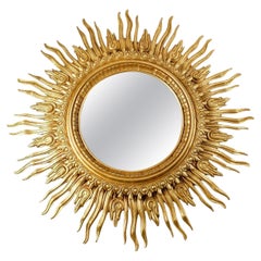 Large Gilded Wood Soleil Mirror, 20th Century.