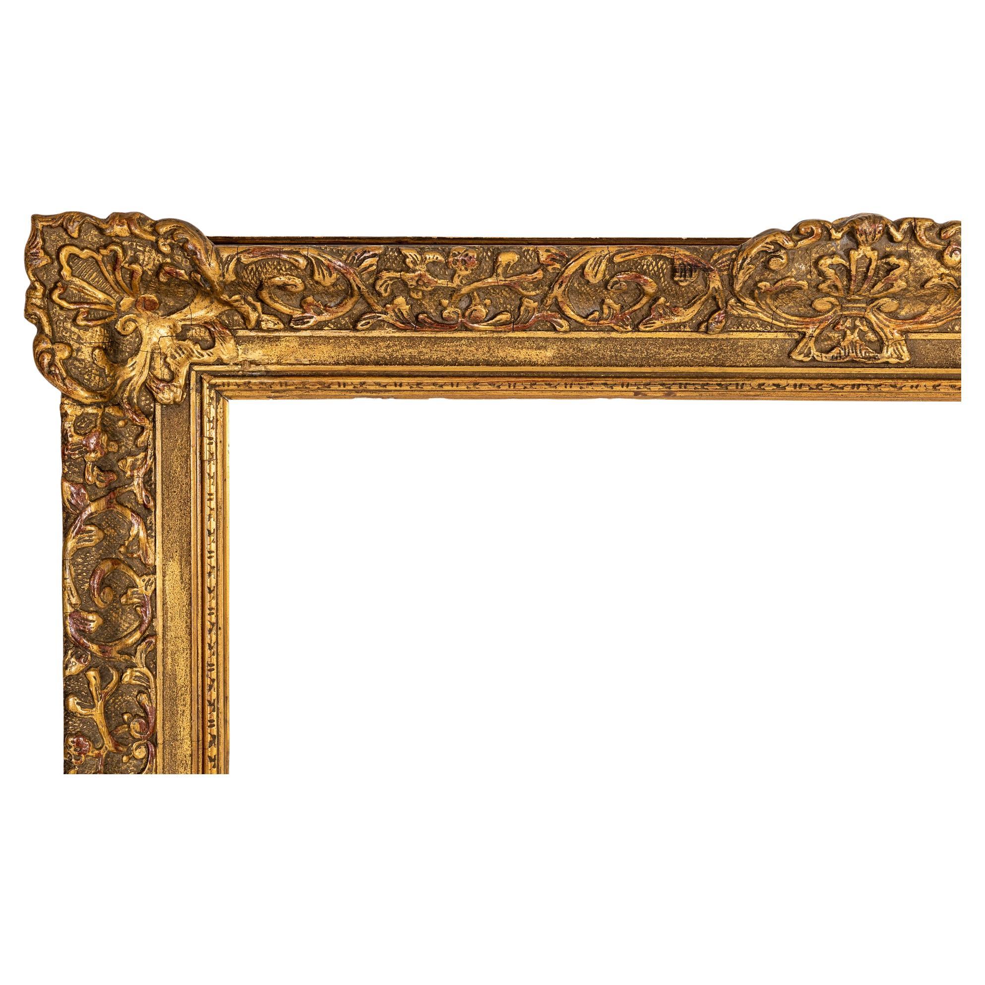 Fruitwood Large Gilded Wooden Antique Frame For Sale