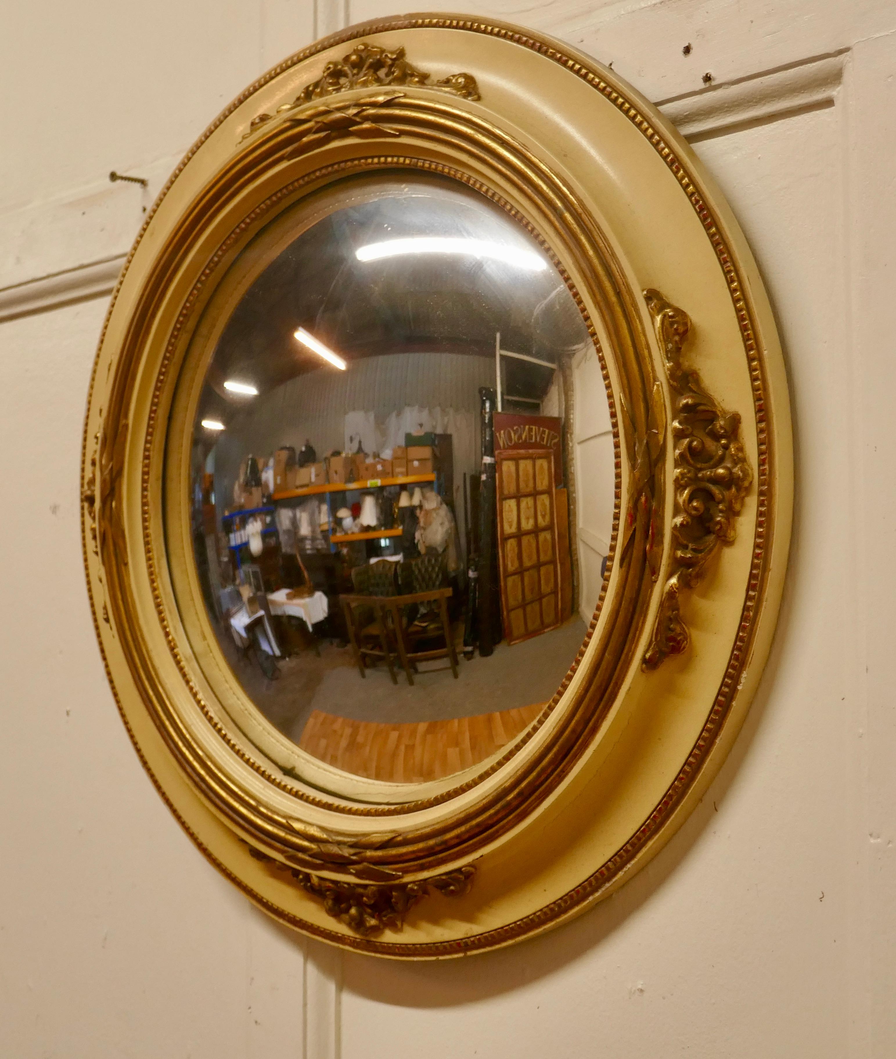 20th Century Large Gilt and Cream French Convex Wall Mirror For Sale