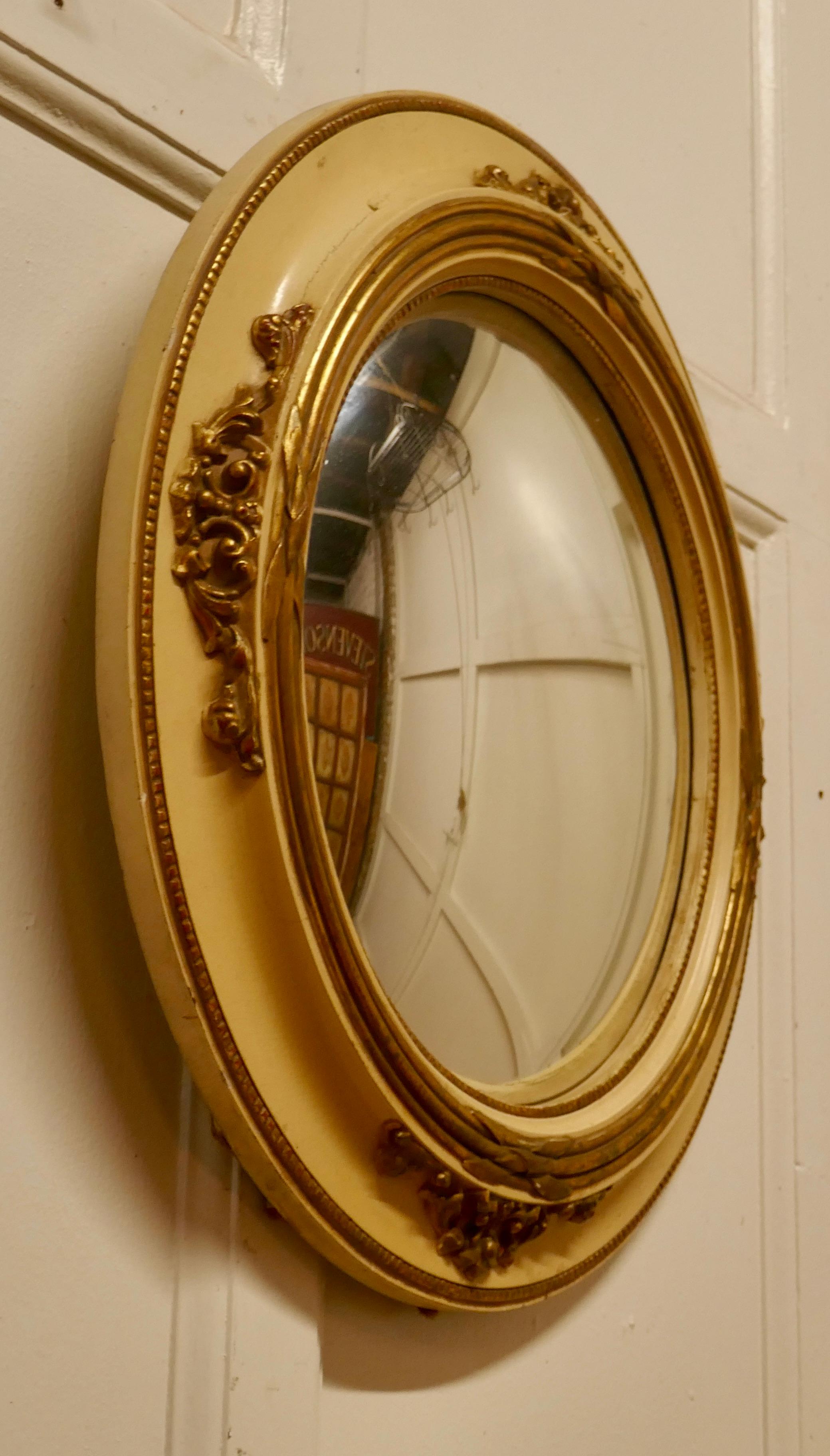 Large Gilt and Cream French Convex Wall Mirror For Sale 1