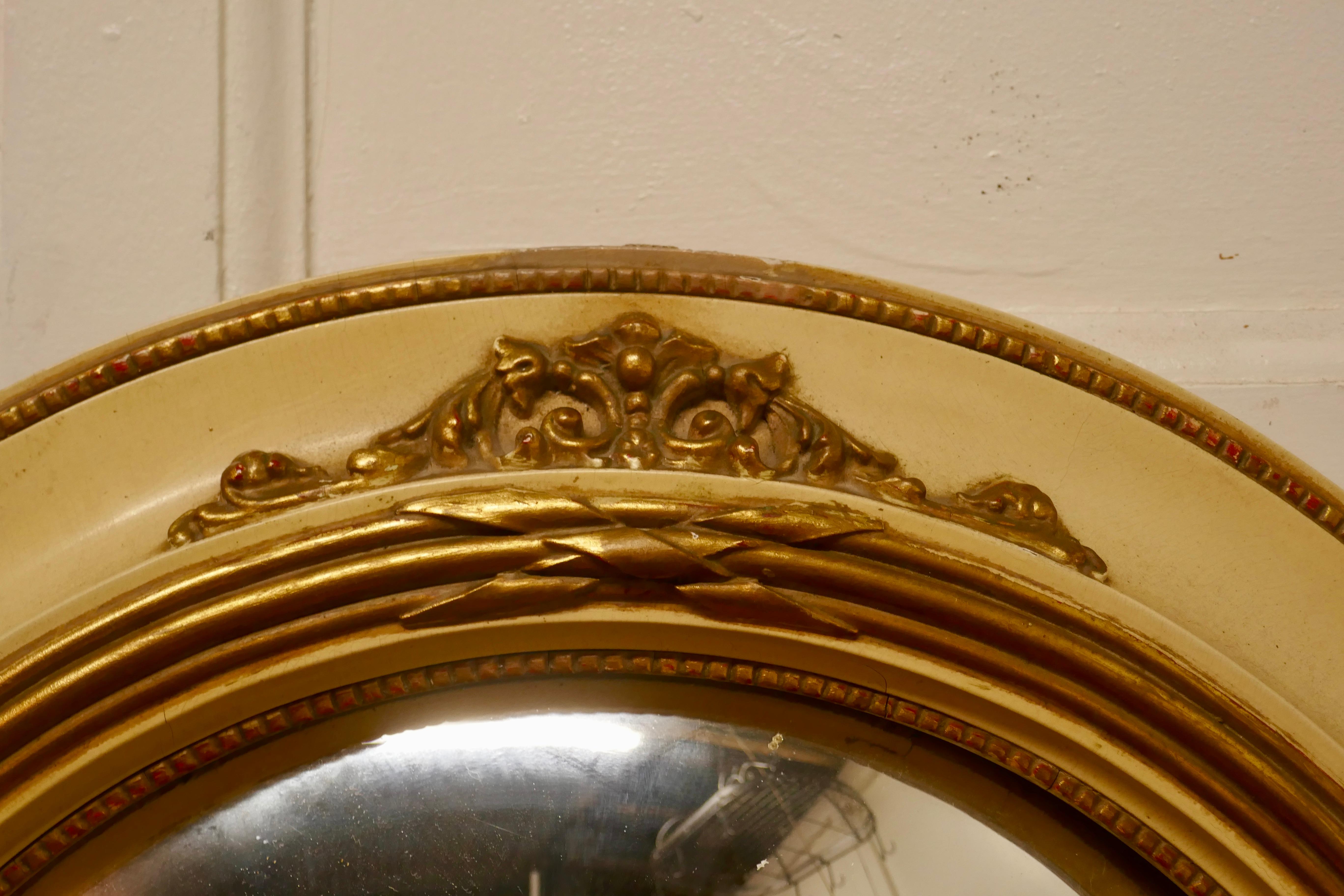 Large Gilt and Cream French Convex Wall Mirror For Sale 3