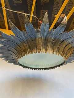 Large Gilt and Silvered Metal Sunburst Ceiling Fixture