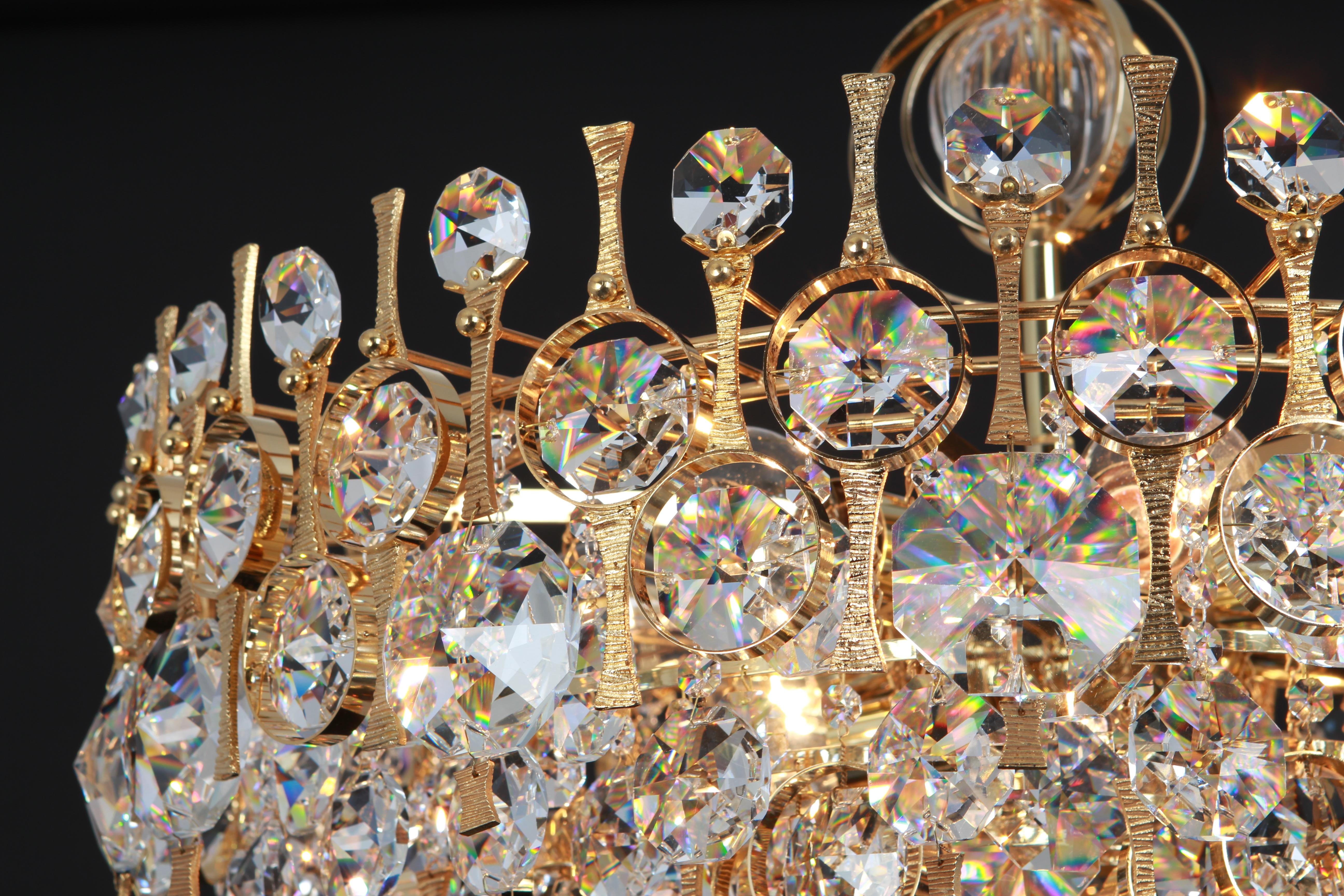 Large Gilt Brass and Crystal Chandelier, by Palwa, Germany, 1970s For Sale 10