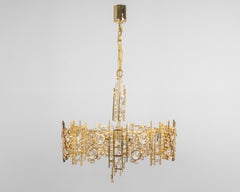 Large Gilt Brass and Crystal Chandelier, by Palwa, Germany, 1970s