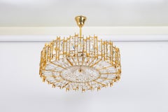 Large Gilt Brass and Crystal Chandelier, by Palwa, Germany, 1970s