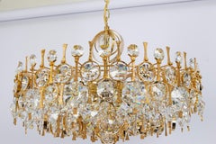 Large Gilt Brass and Crystal Chandelier, by Palwa, Germany, 1970s
