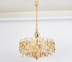 Large Gilt Brass and Crystal Chandelier, by Palwa, Germany, 1970s