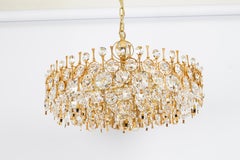 Large Gilt Brass and Crystal Chandelier, by Palwa, Germany, 1970s