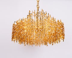 Large Gilt Brass and Crystal Chandelier, by Palwa, Germany, 1970s