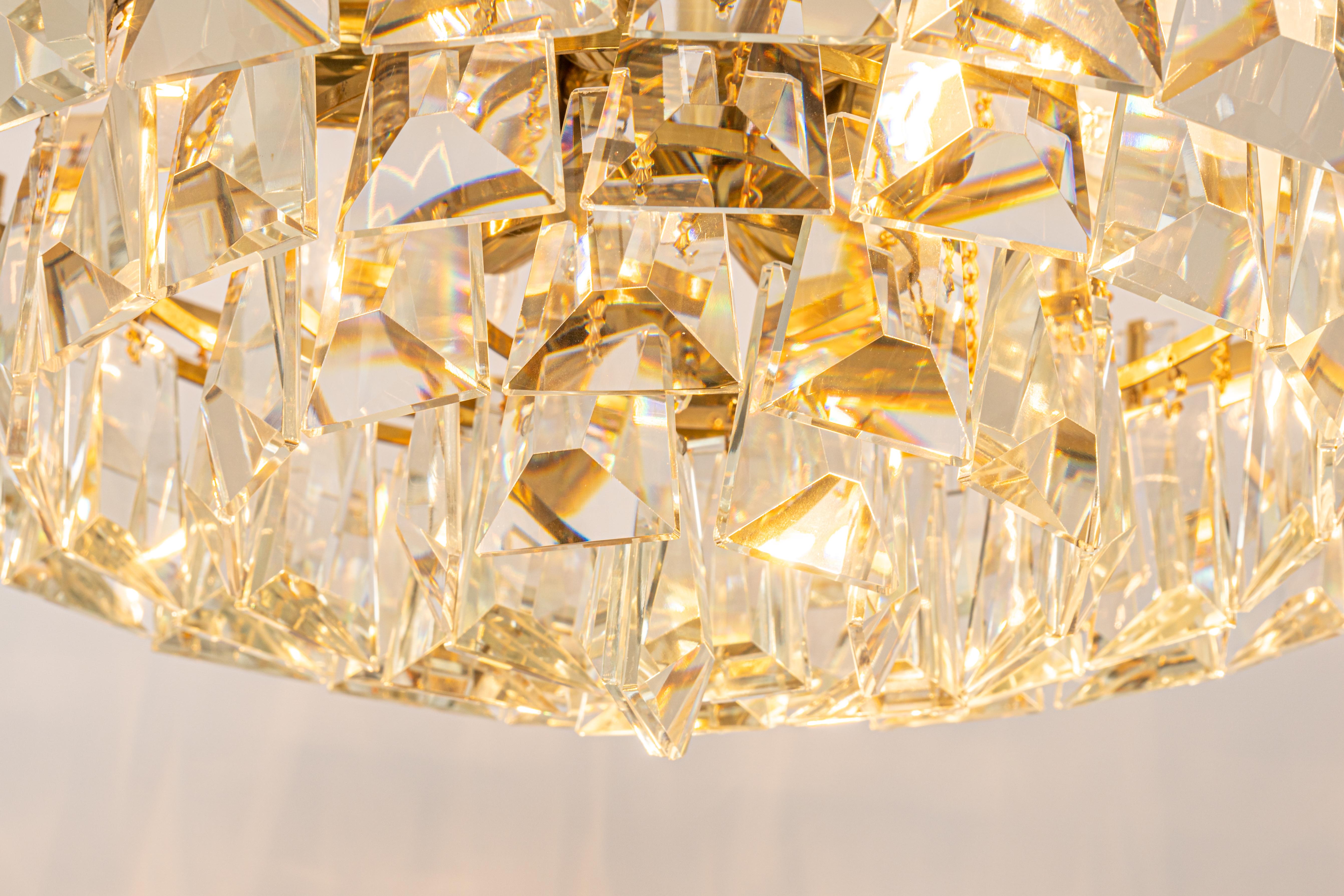 Large Gilt Brass and Crystal Chandelier, by Palwa, Germany, 1970s For Sale 2