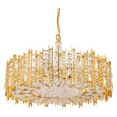 Large Gilt Brass and Crystal Chandelier, by Palwa, Germany, 1970s