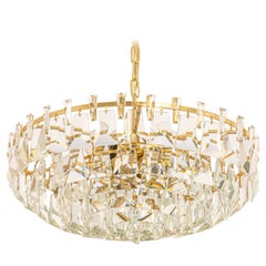 Grand lustre en laiton doré et cristal, par Palwa, Allemagne, 1970