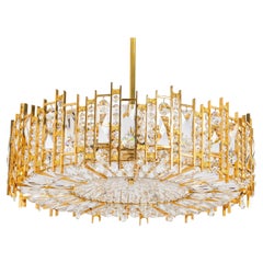 Large Gilt Brass and Crystal Chandelier, by Palwa, Germany, 1970s