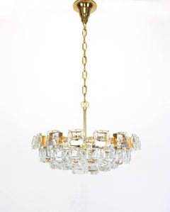 Large Gilt Brass and Crystal Glass Chandelier by Palwa, Germany, 1960s