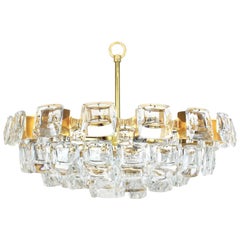Large Gilt Brass and Crystal Glass Chandelier by Palwa, Germany, 1960s