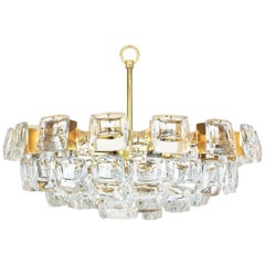 Large Gilt Brass and Crystal Glass Chandelier by Palwa, Germany, 1960s