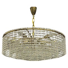 Large Gilt Brass and Crystal Pearls Chandelier attr. to Lobmeyr, 1960s